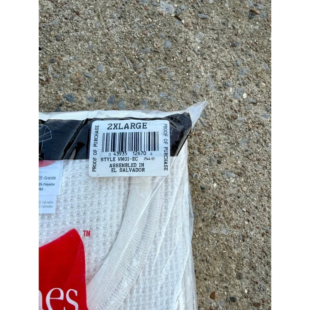 Hanes Mens Thermal Crew Neck Top White Waffle Knit Long Sleeve WM01-EC 2XL NIP